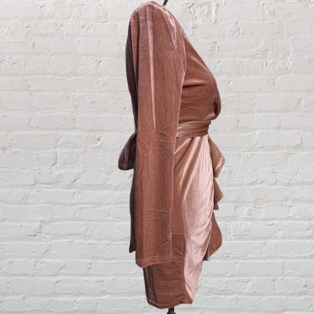 ❌DONATED❌Blush Pink Crushed Velvet Ruffled Detail Tie Waist Lined Dress - Picture 6 of 14